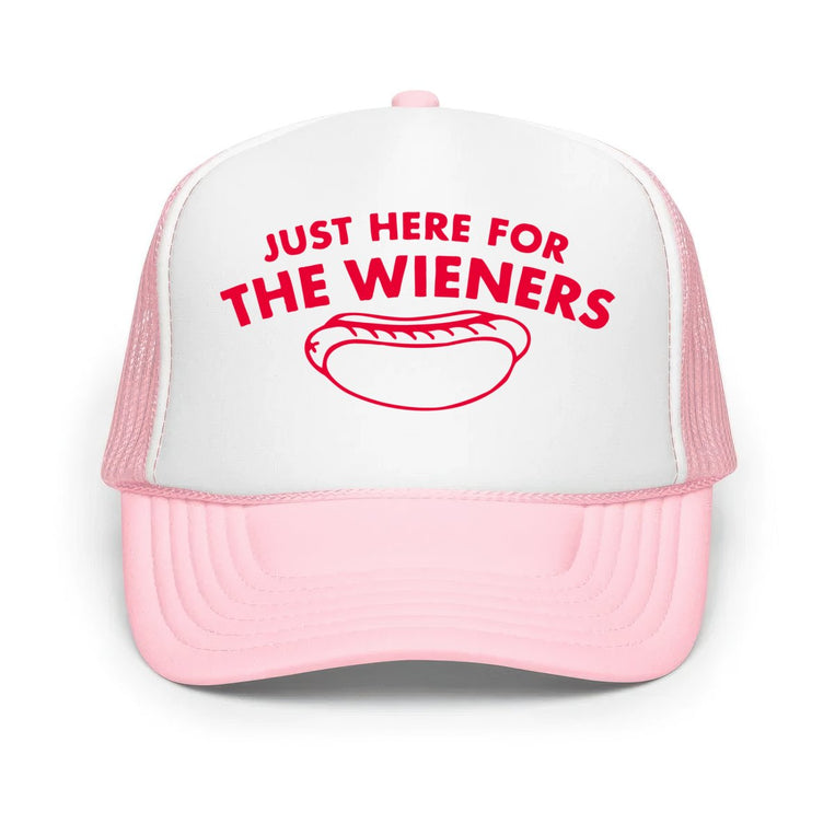 Just Here For The Wieners Classic Foam Trucker Hat - Light Pink/White/Light Pink