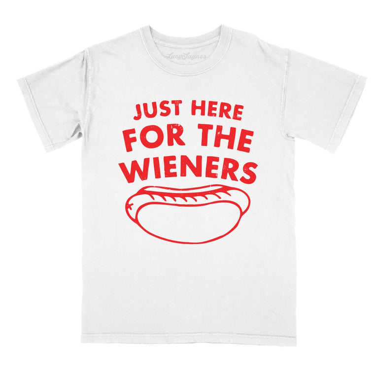 Just Here For The Wieners Comfort Colors Graphic Tee - White