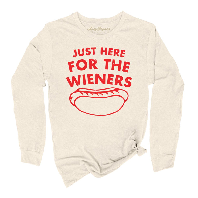 Just Here For The Wieners Graphic Long Sleeve Tee - Natural