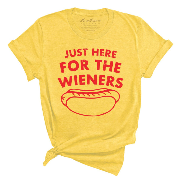 Just Here For The Wieners Graphic Tee - Heather Yellow