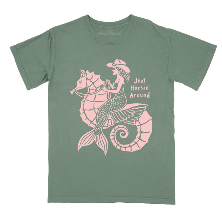 Just Horsin' Around Comfort Colors Graphic Tee - Moss