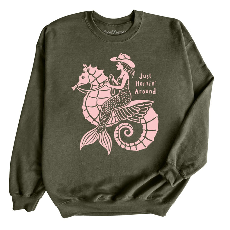 Just Horsin' Around Graphic Sweatshirt - Military Green