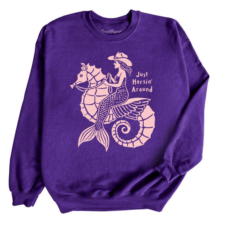 Just Horsin' Around Graphic Sweatshirt - Purple