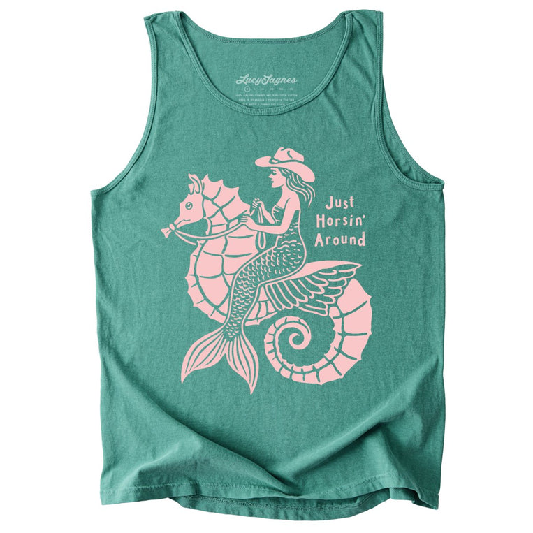 Just Horsin' Around Comfort Colors Graphic Tank Top - Light Green