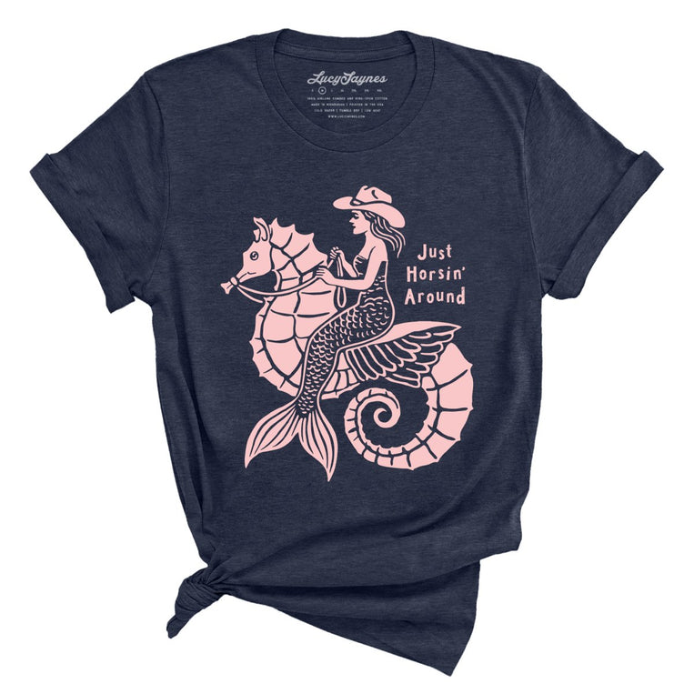 Just Horsin' Around Graphic Tee - Heather Midnight Navy