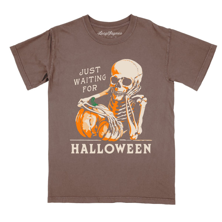 Just Waiting For Halloween Comfort Colors Graphic Tee - Espresso
