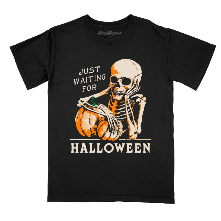 Just Waiting For Halloween Comfort Colors Graphic Tee - Black