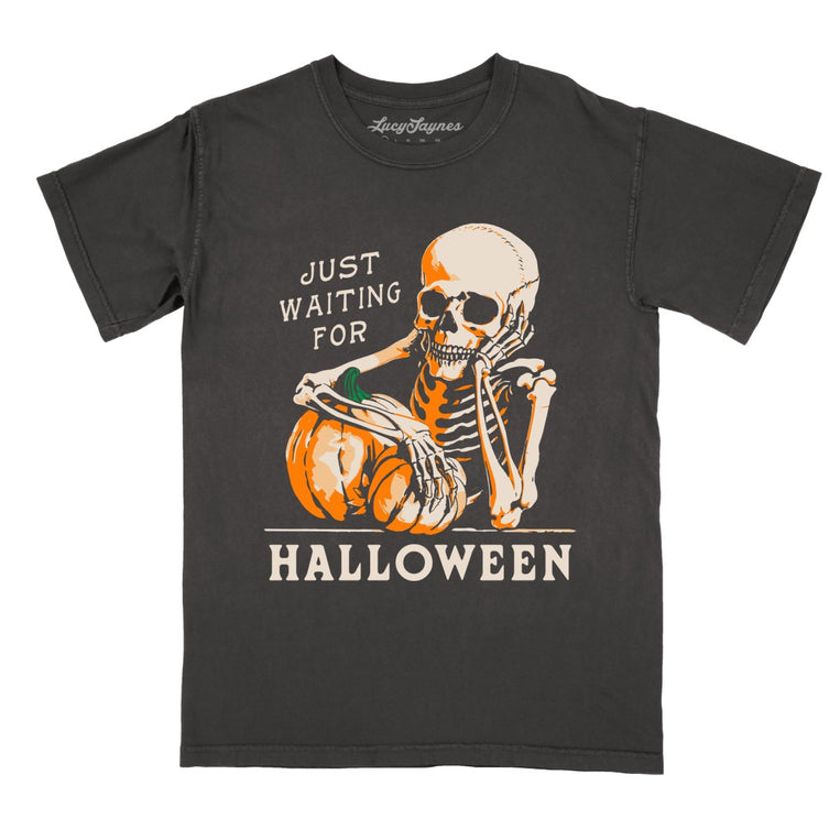 Just Waiting For Halloween Comfort Colors Graphic Tee - Pepper