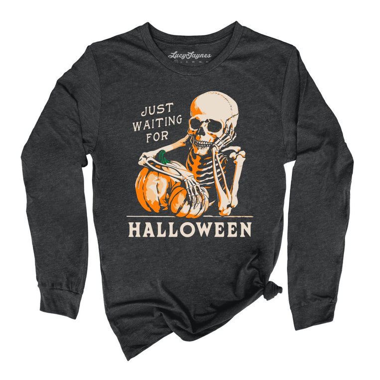 Just Waiting For Halloween Graphic Long Sleeve Tee - Dark Grey Heather