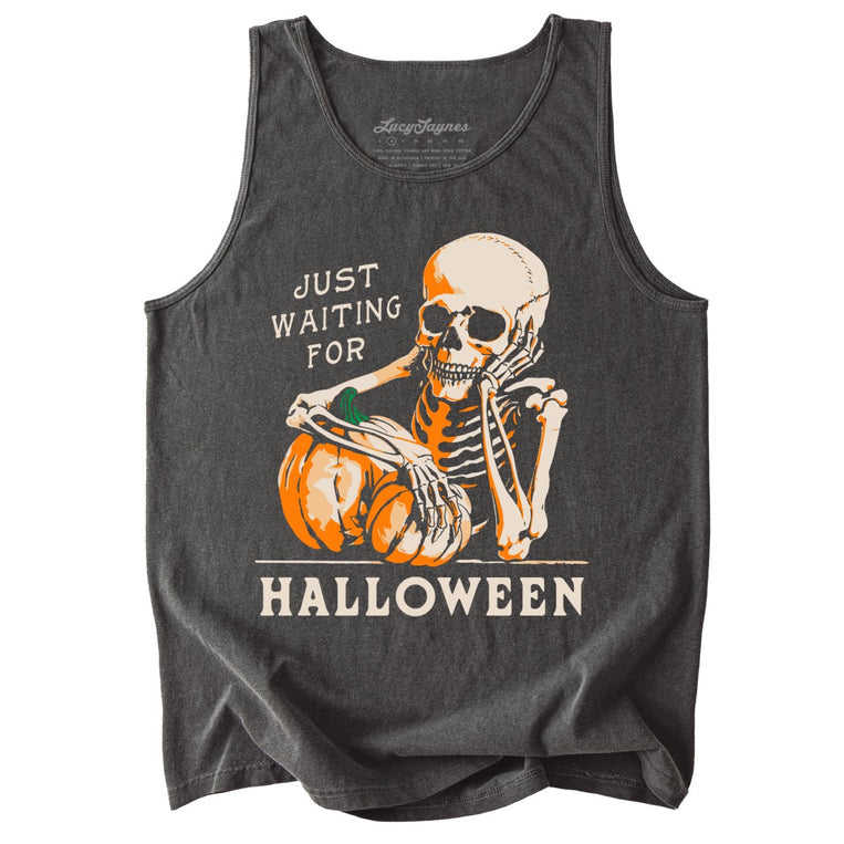 Just Waiting For Halloween Comfort Colors Graphic Tank Top - Pepper
