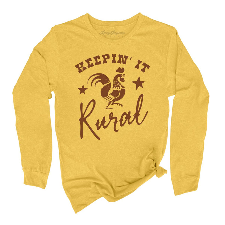 Keepin' it Rural Graphic Long Sleeve Tee - Heather Yellow Gold