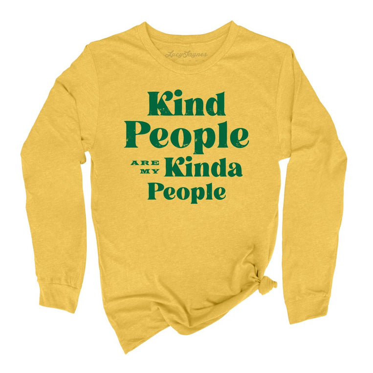 Kind People Are My Kinda People Graphic Long Sleeve Tee - Heather Yellow Gold