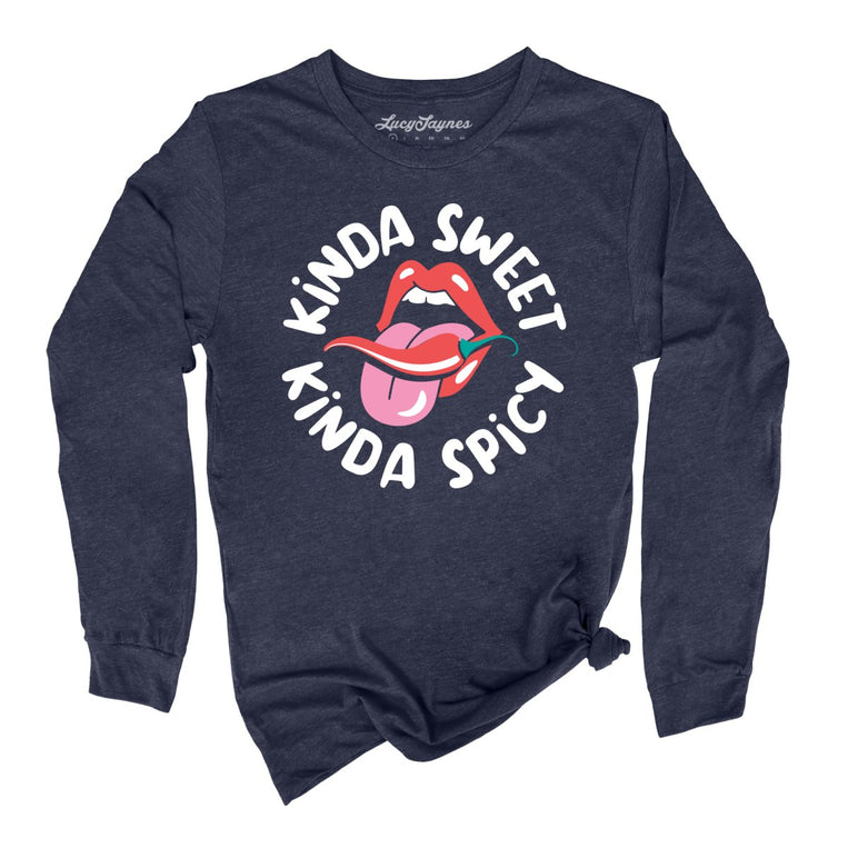 Kinda Sweet Kinda Spicy Graphic Long Sleeve Tee - Heather Navy