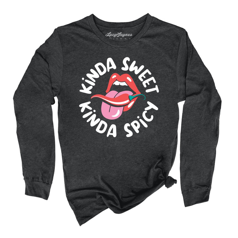 Kinda Sweet Kinda Spicy Graphic Long Sleeve Tee - Dark Grey Heather