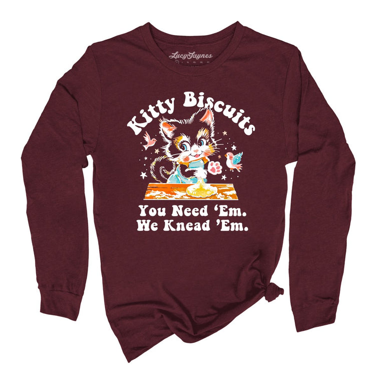 Kitty Biscuits Graphic Long Sleeve Tee - Maroon