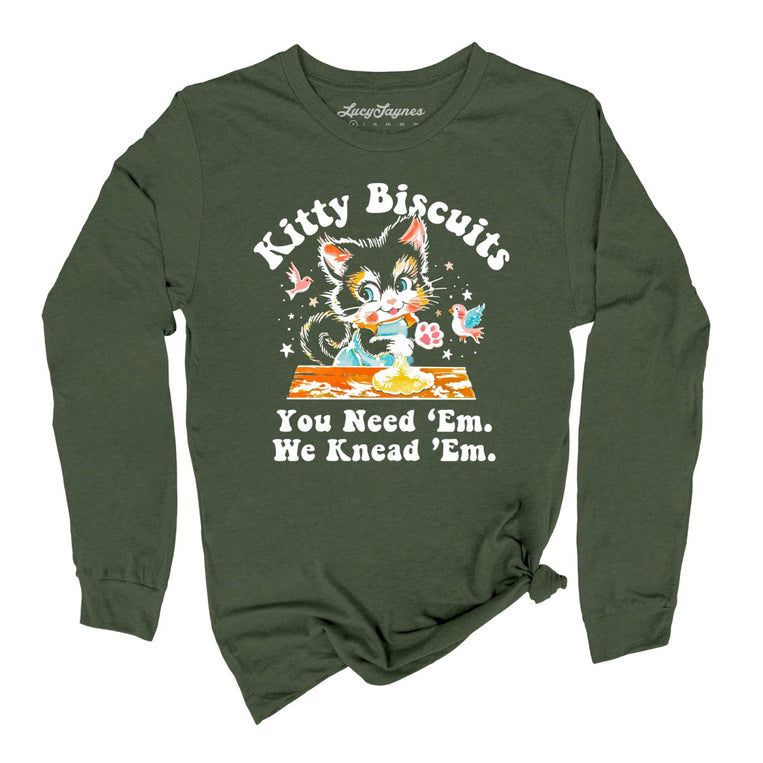 Kitty Biscuits Graphic Long Sleeve Tee - Military Green