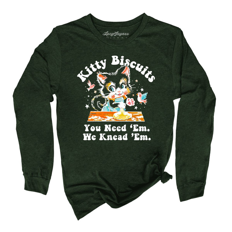 Kitty Biscuits Graphic Long Sleeve Tee - Heather Forest