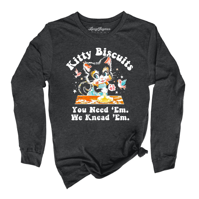 Kitty Biscuits Graphic Long Sleeve Tee - Dark Grey Heather