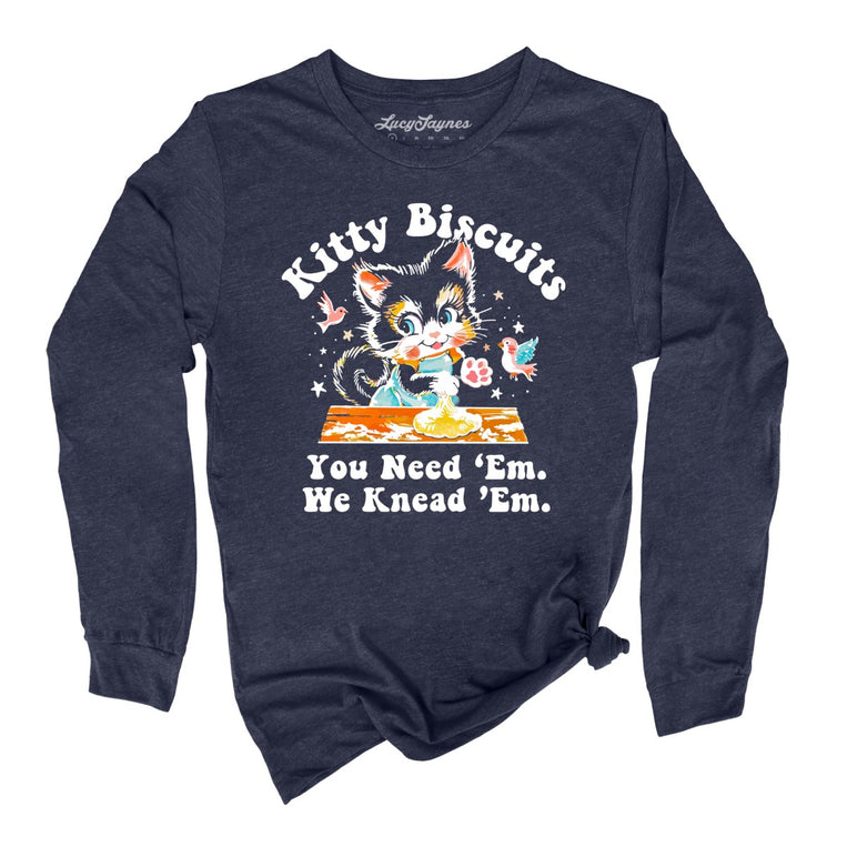 Kitty Biscuits Graphic Long Sleeve Tee - Heather Navy