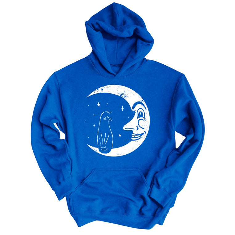 Kitty On The Moon Graphic Hoodie - Royal