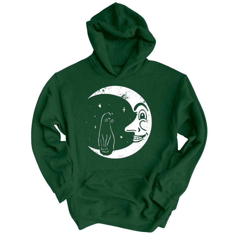 Kitty On The Moon Graphic Hoodie - Forest Green