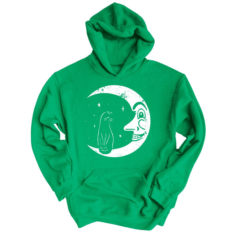 Kitty On The Moon Graphic Hoodie - Irish Green