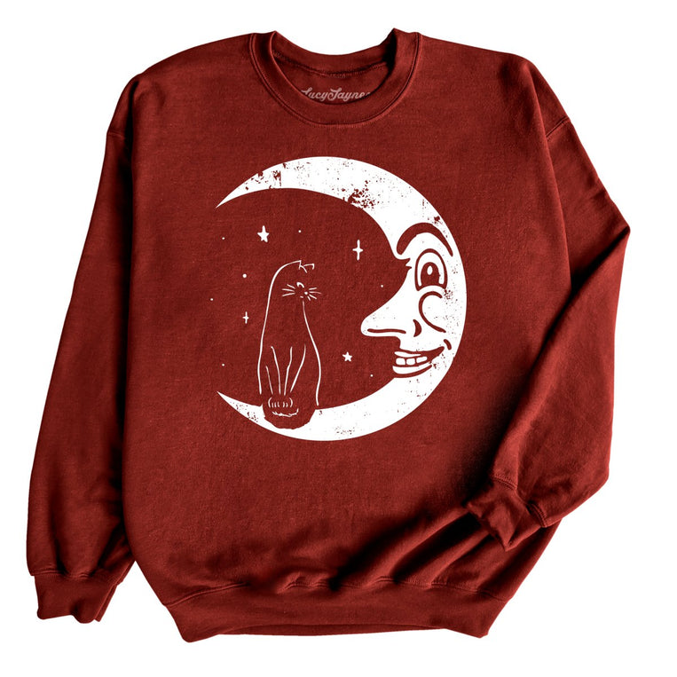 Kitty On The Moon Graphic Sweatshirt - Garnet