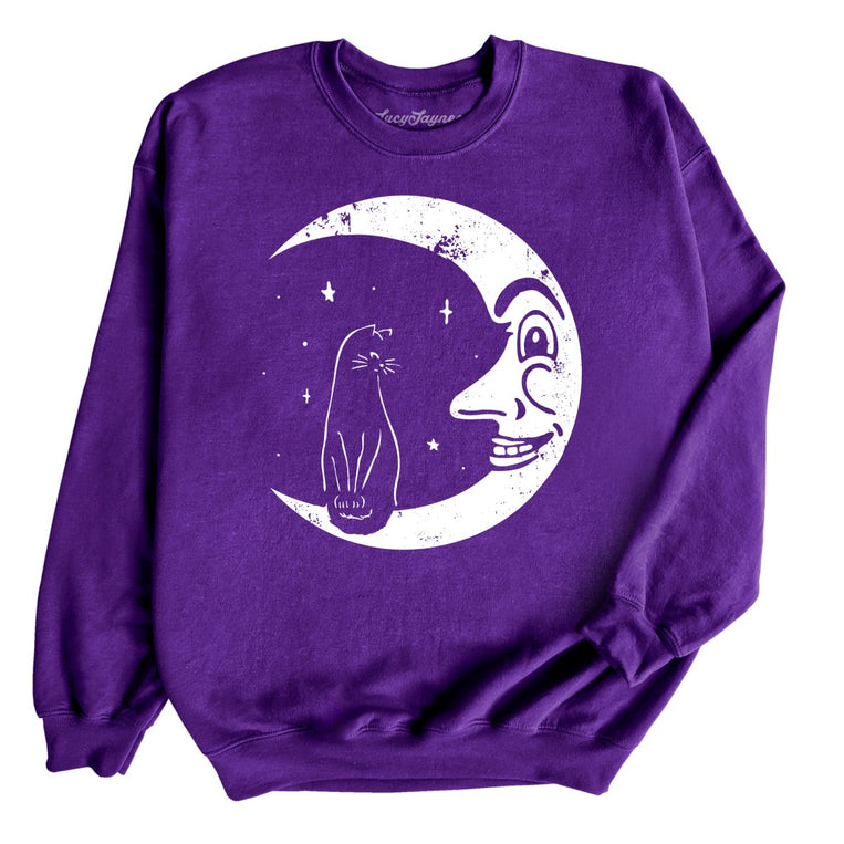 Kitty On The Moon Graphic Sweatshirt - Purple