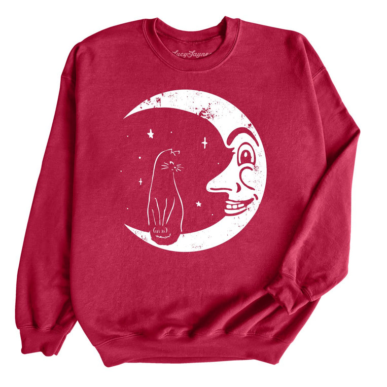 Kitty On The Moon Graphic Sweatshirt - Cardinal Red