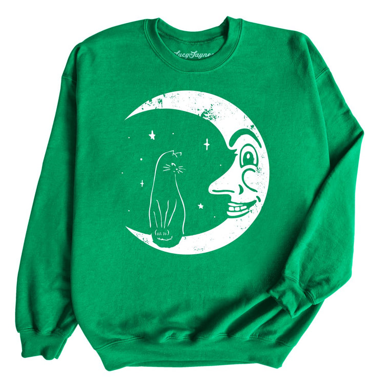 Kitty On The Moon Graphic Sweatshirt - Irish Green