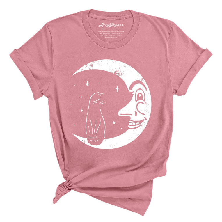 Kitty On The Moon Graphic Tee - Mauve