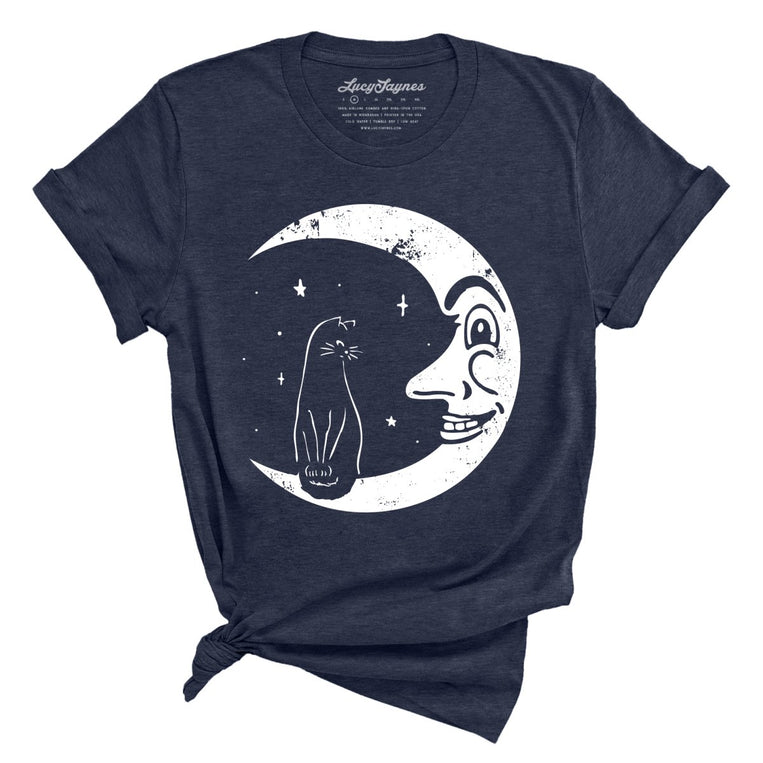 Kitty On The Moon Graphic Tee - Heather Midnight Navy