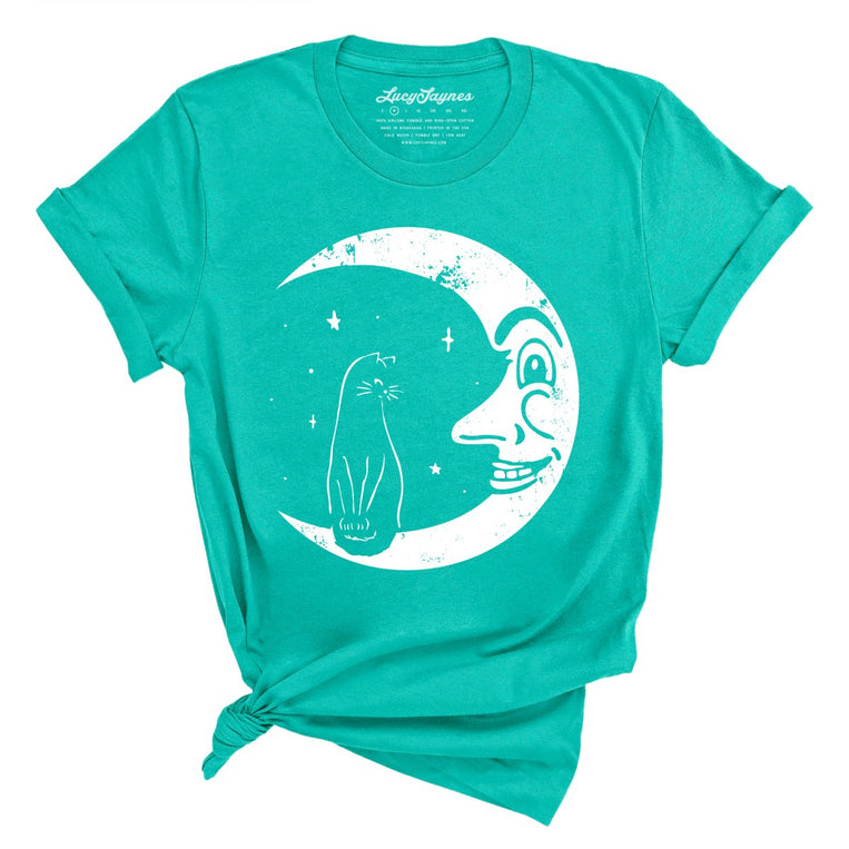 Kitty On The Moon Graphic Tee - Teal