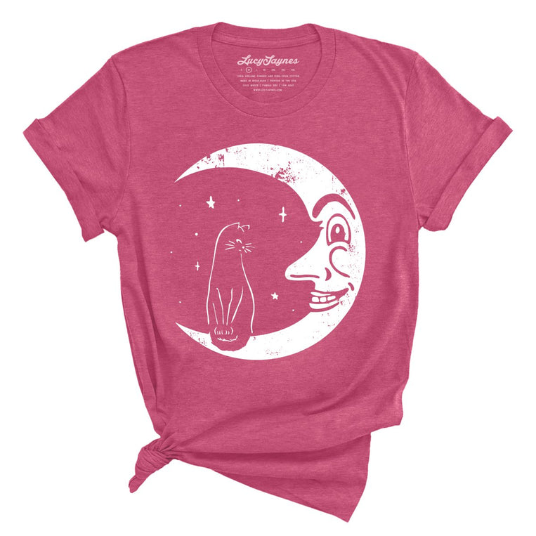 Kitty On The Moon Graphic Tee - Heather Raspberry