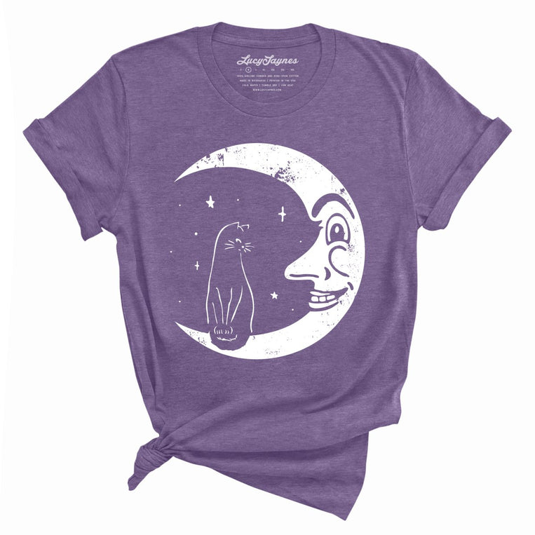 Kitty On The Moon Graphic Tee - Heather Purple