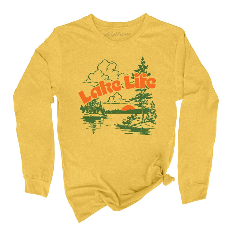 Lake Life Graphic Long Sleeve Tee - Heather Yellow Gold