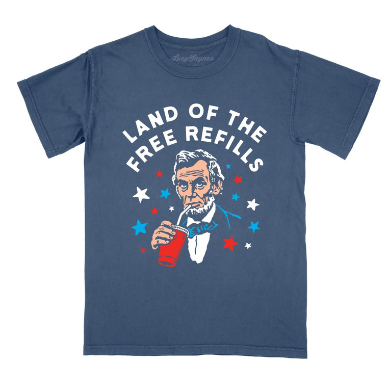 Land Of The Free Refills Comfort Colors Graphic Tee - Denim