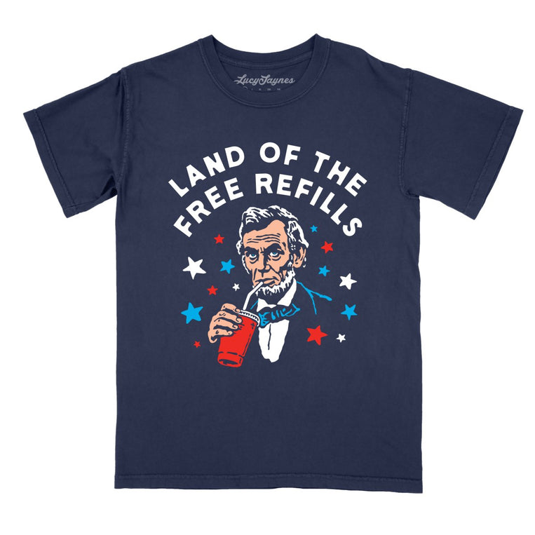 Land Of The Free Refills Comfort Colors Graphic Tee - True Navy