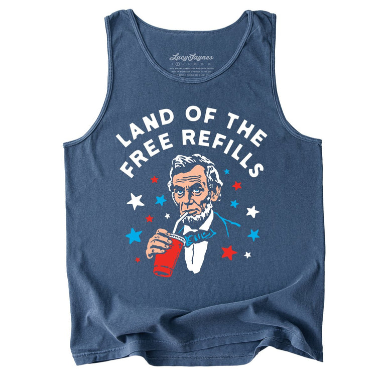 Land Of The Free Refills Comfort Colors Graphic Tank Top - Denim