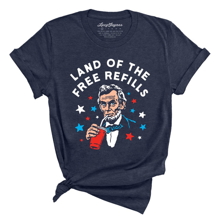 Land Of The Free Refills Graphic Tee - Heather Midnight Navy