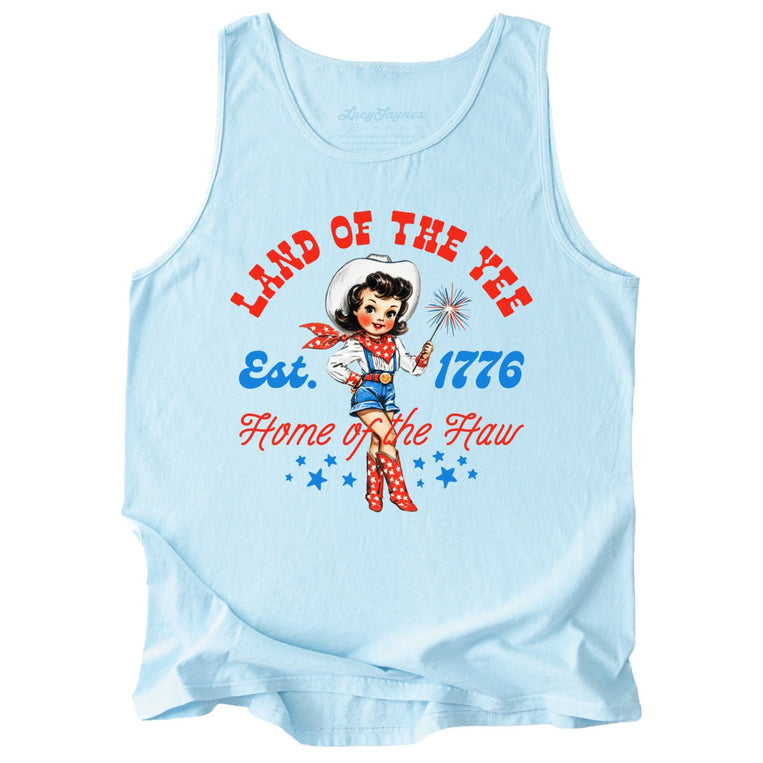 Land Of The Yee Home Of The Haw Comfort Colors Graphic Tank Top - Chambray