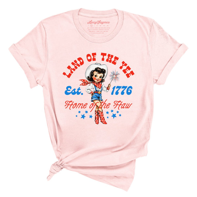 Land Of The Yee Home Of The Haw Graphic Tee - Soft Pink