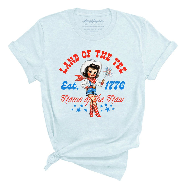 Land Of The Yee Home Of The Haw Graphic Tee - Heather Ice Blue