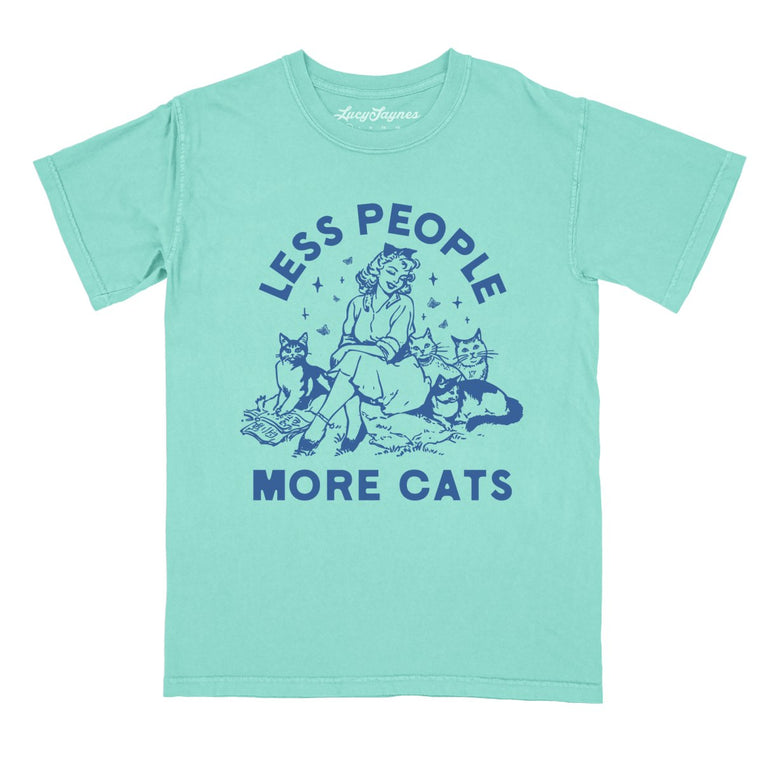 Less People More Cats Comfort Colors Graphic Tee - Chalky Mint