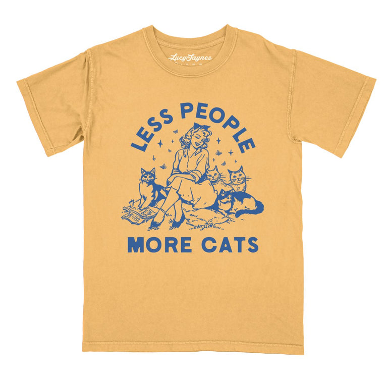 Less People More Cats Comfort Colors Graphic Tee - Mustard