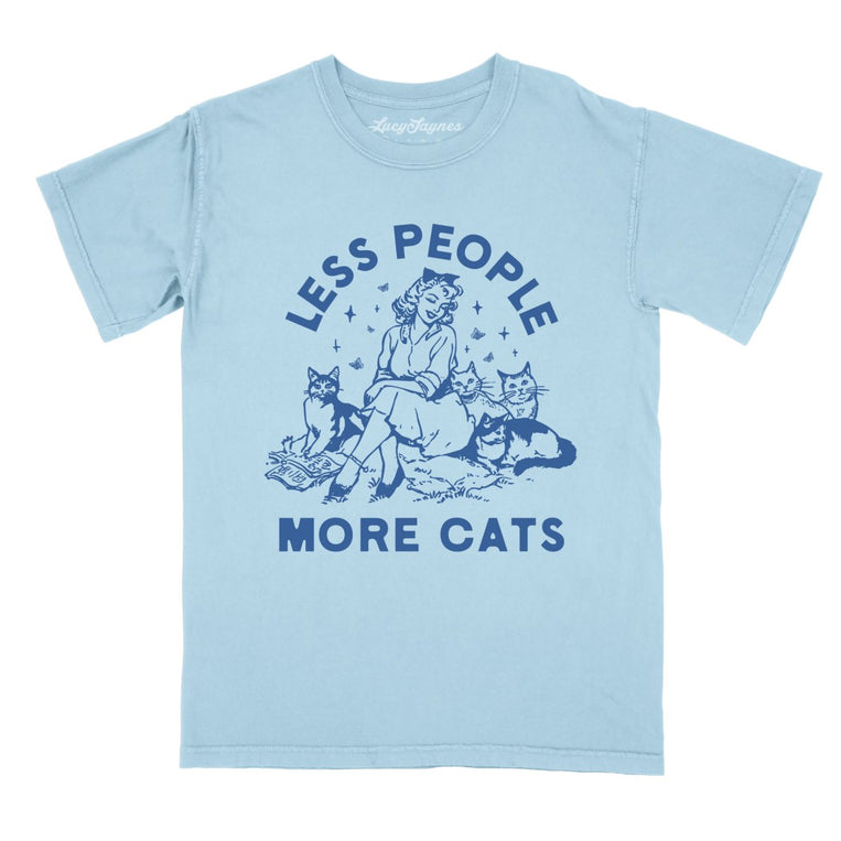 Less People More Cats Comfort Colors Graphic Tee - Chambray