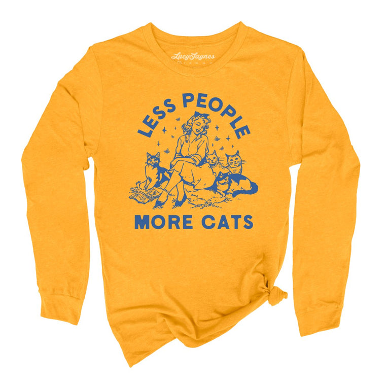 Less People More Cats Graphic Long Sleeve Tee - Gold