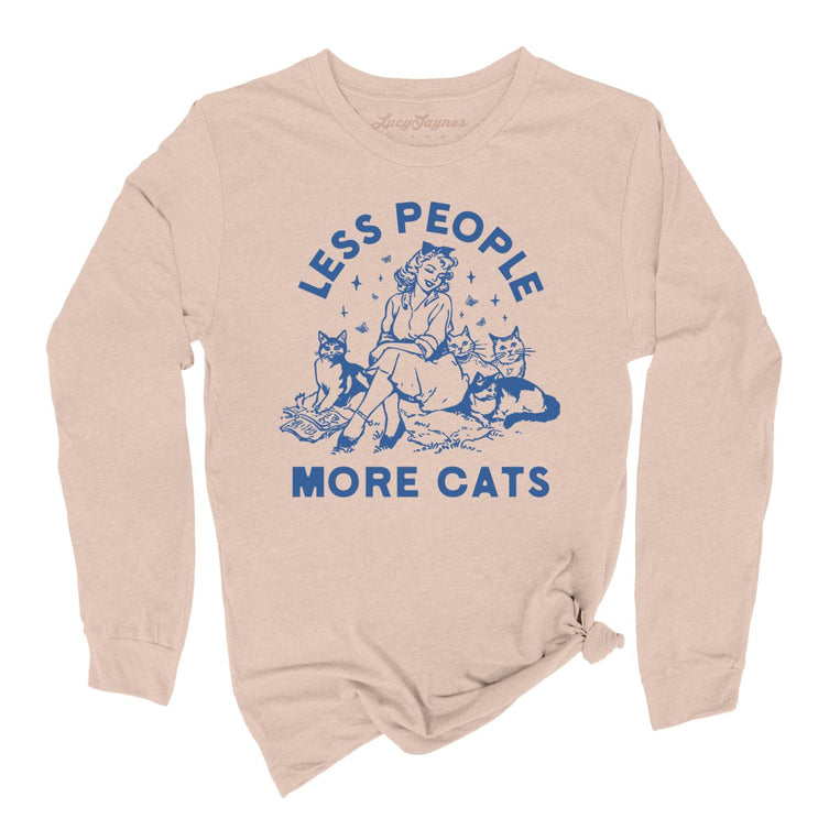 Less People More Cats Graphic Long Sleeve Tee - Sand Dune