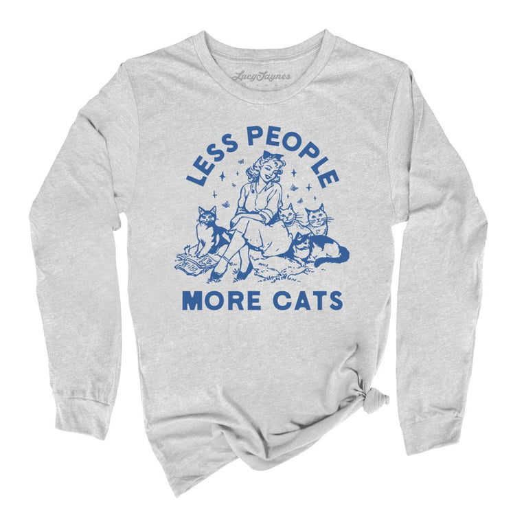 Less People More Cats Graphic Long Sleeve Tee - Athletic Heather