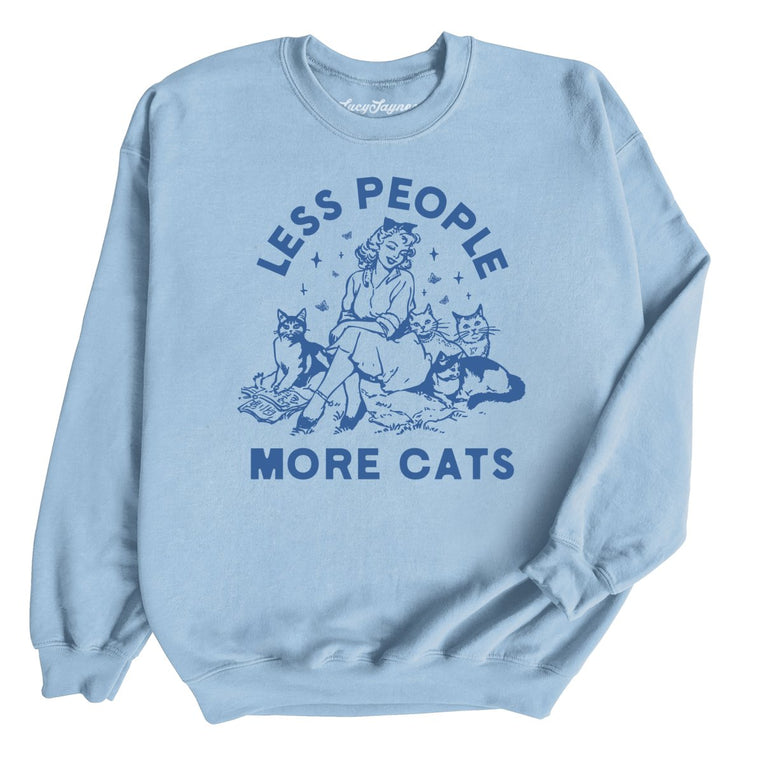 Less People More Cats Graphic Sweatshirt - Light Blue